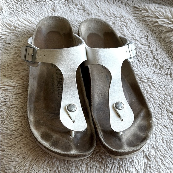 Birkenstock Gizeh Birko-Flor T Strap Slide Sandal White size EU 39 8-8.5 US - Picture 1 of 7